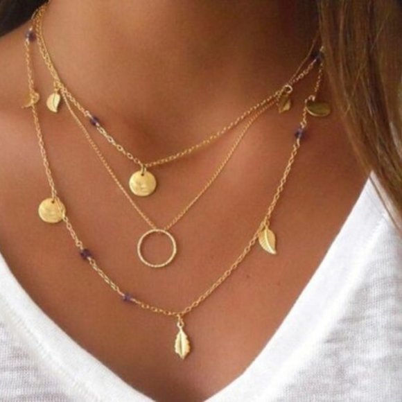 Jewelry - Layered Amethyst Gold Leaf Necklace